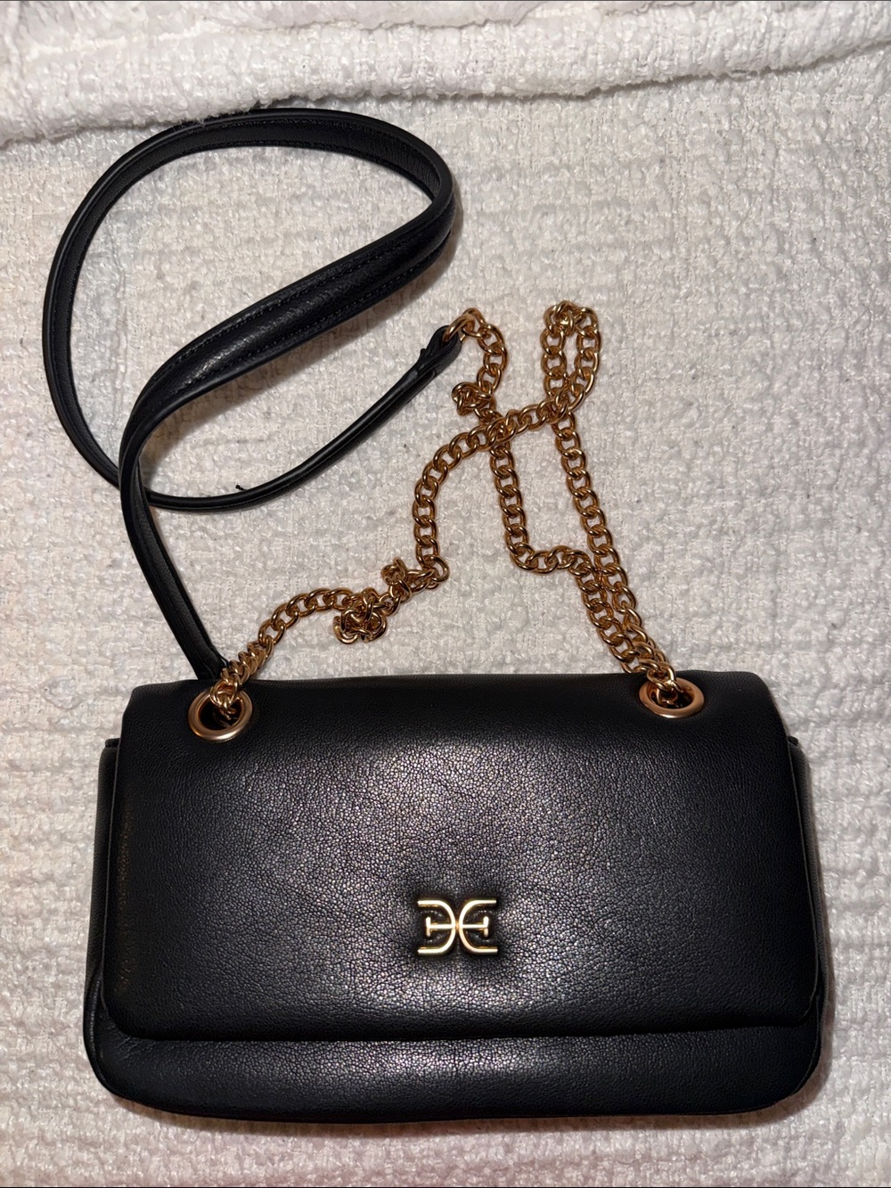 Sam Edelman Black Leather Crossbody with Gold Chain